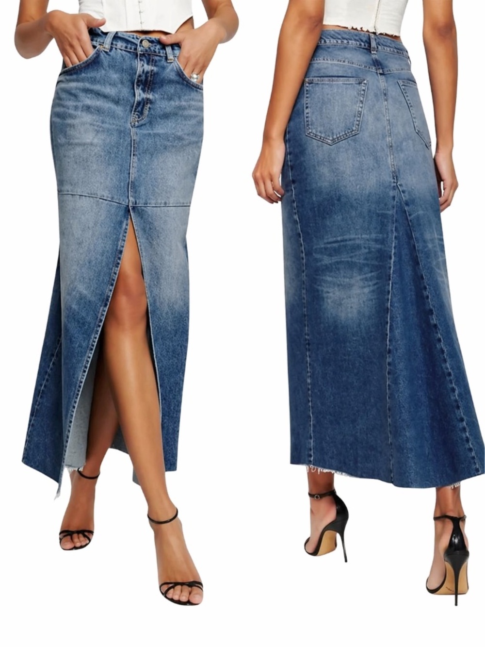 Reformation Tazz Maxi Denim Skirt Hemlock